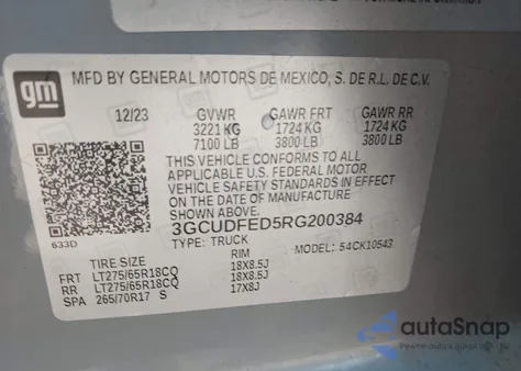 2024 Chevrolet Silverado 1500 from USA, damaged, VIN 3GCUDFED5RG200384